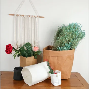 

3pcs Washable Kraft Paper Bag Large Storage Bag For Plant Vegetable Grow Flower Pot Bag Basket Cover Baby Clothes Toy Organizer
