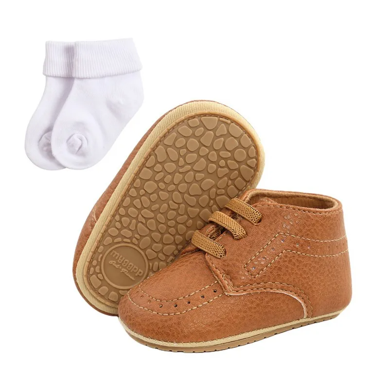 2Pcs Toddler Newborn Baby Boys Girls Causul Shoes Lace-up Soft Sole  Non-slip First Walkers +Socks 0-18M 3
