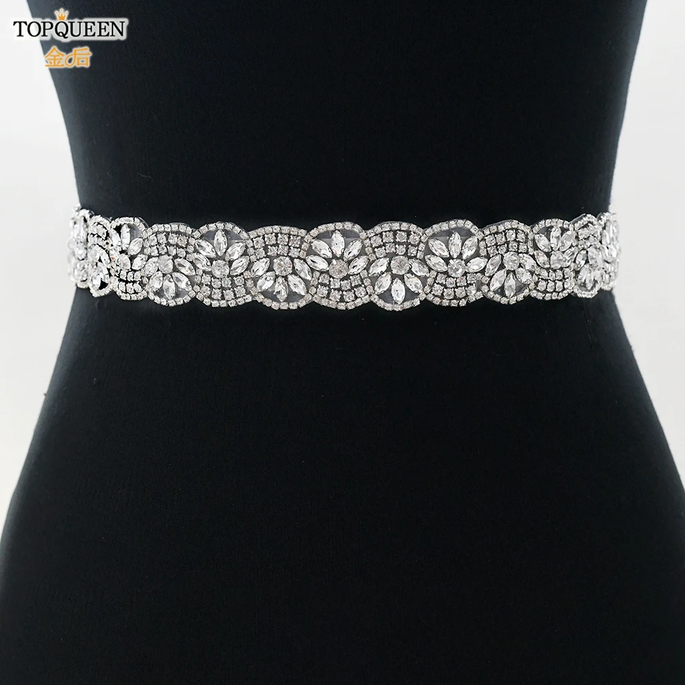 

TOPQUEEN S456 Wedding Sash Belt Crystal Dress Sashes for Women Bridal Belts with Rhinestones Plus Size Diamond Belt Evening Belt