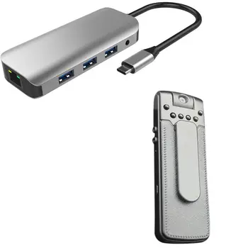 

1pcs USB C Hub Docking Station & 1pcs B18 Voice Camera, 180 Degree Rotation 1080P Wireless o and Video Recorder