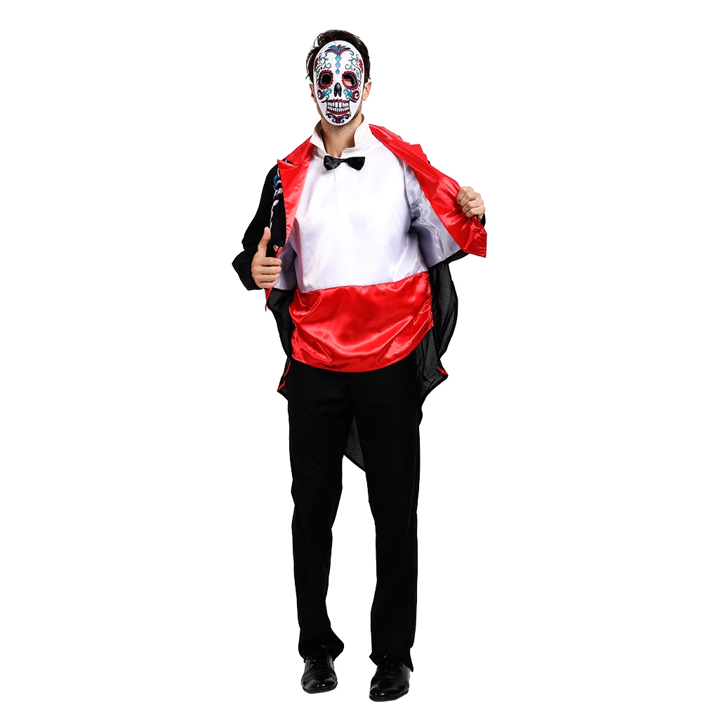 Eraspooky Для мужчин Красочные Скелет смерть Косплэй костюм для Хэллоуина, способный преодолевать Броды для взрослых День мертвых одежда для карнавала, вечеринки, маска для лица