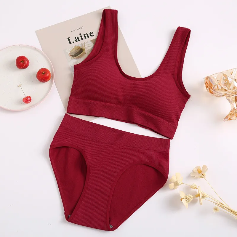 plus size underwear sets Women Seamless Underwear Sets Tank Tops Panties Suits Cotton Lingerie Set Padded Vest Elastic Waist Briefs 2Pcs Bralette Set sexy bra panty set