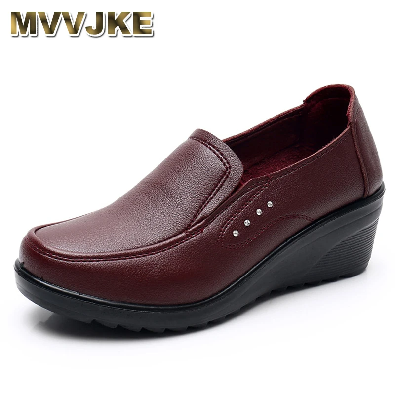 MVVJKE-zapatos de tacón medio para mujer, zapatillas femeninas de suela blanda, cómodas, de cuero, de talla grande, para primavera y otoño, 2021