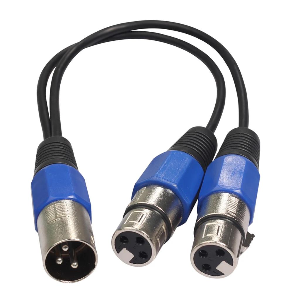 1pc 3pin XLR Male Jack To Dual 2 Femal Plug Y Splitter Cable Adaptor 1ft for Mixer Microphone Amplifier Stage Lamp Controller
