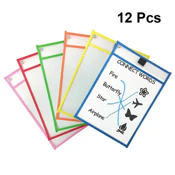 

12pcs Dry Erase File Pockets Portable Durable Practice Document Pouches for Office School Filing Products