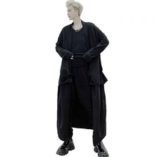 Новые весенние мужские черные сращивания Длинный кардиган Тренч мужской Япония уличная в готическом стиле, в стиле «хип-хоп» свободный жакет верхняя одежда