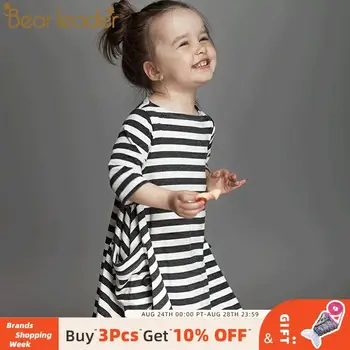

Bear Leader Girls dresses 2020 New spring&autumn casual style Asymmetrical striped princess dress The party for children clothes