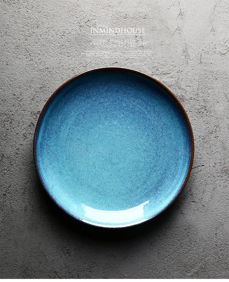 Mu cheng Home Japanese Style Creative Ceramics Plate Household Restaurant Retro Plate Dish Salad dessert pan Italian Pasta Dish