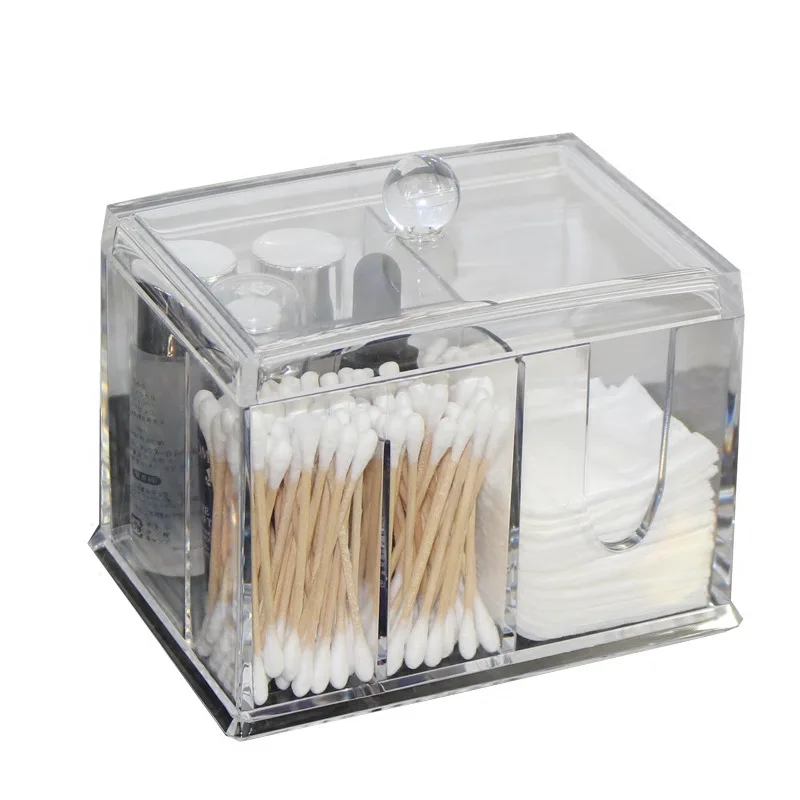 Cotton Ball And Swabs Holder Acrylic Vanity Countertop Organizer Box Beauty Bathroom Accessories