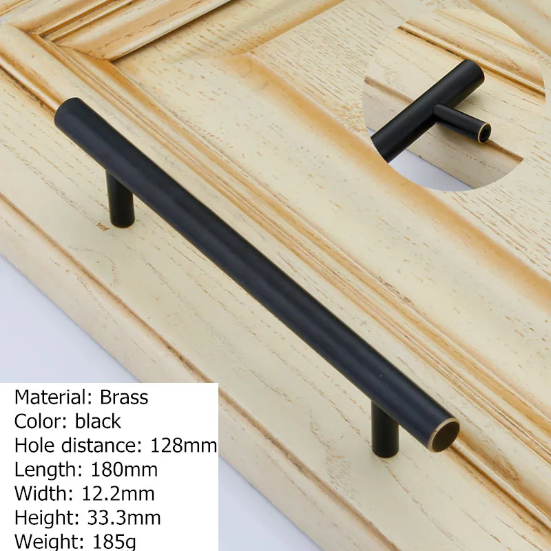 Black-128mm Современные ручки шкафа твердая латунь кухонные дверные ручки Мебельная ручка Черное золото ручка для ящика - Цвет: Black-128mm