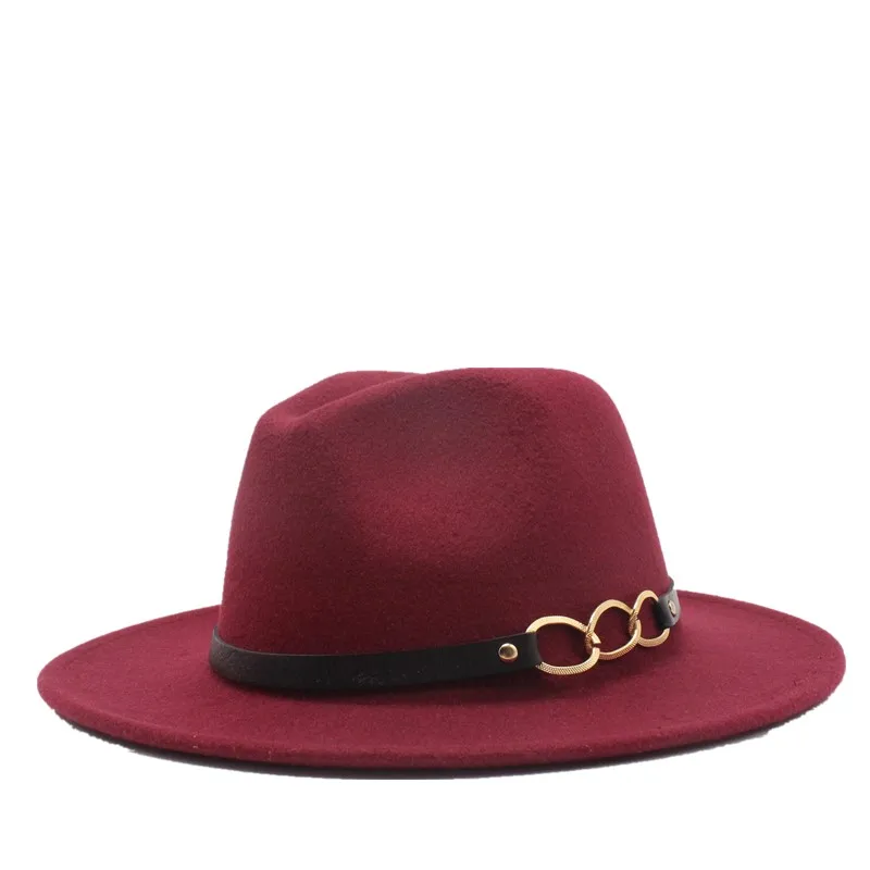 Fashion wool chain button decoration men's fedora ladies jazz hat ladies vintage felt hat large classic top winter outdoor hat