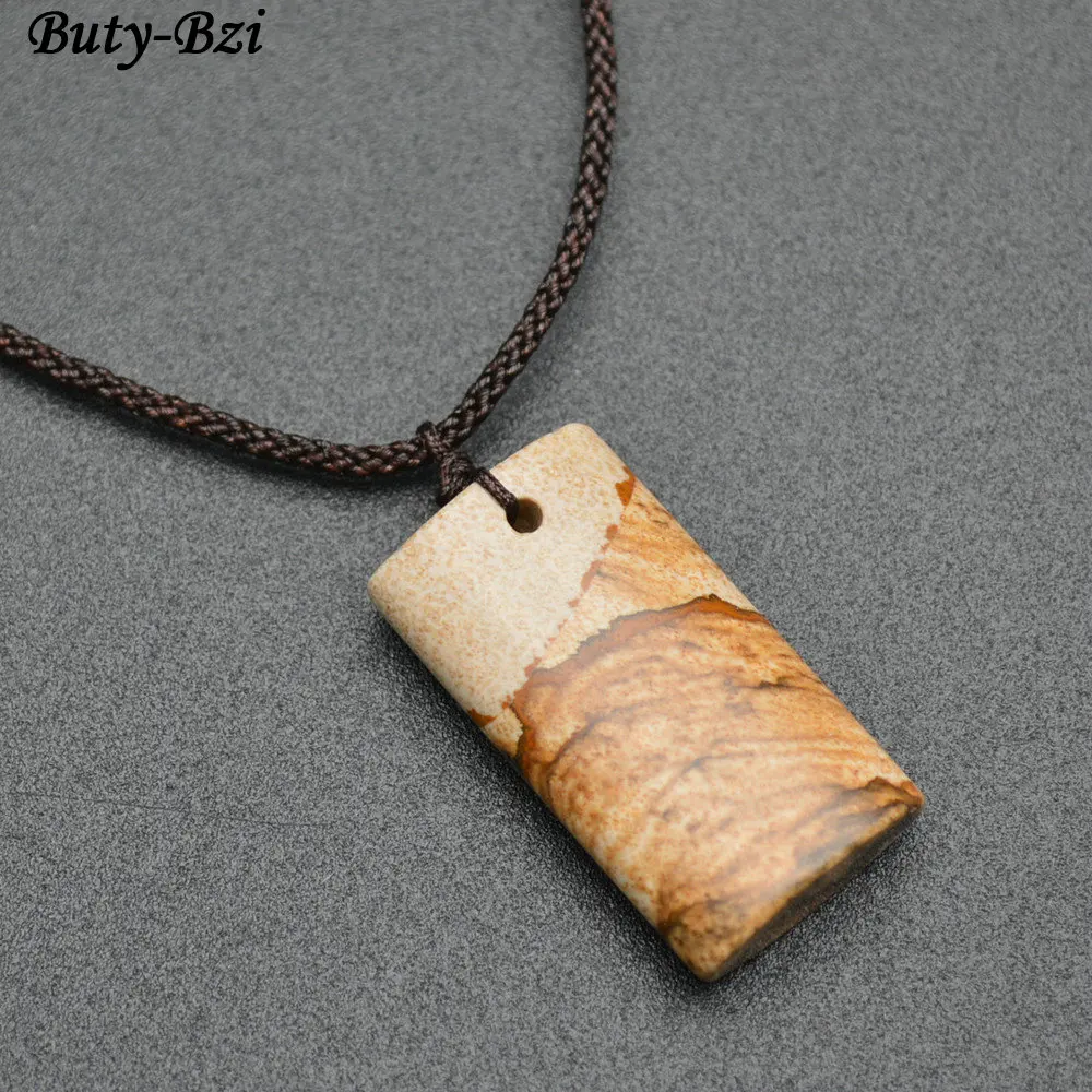 

Natural Yellow Picture Stone Square Pendant Necklace Fashion Unique Jewelry Gift
