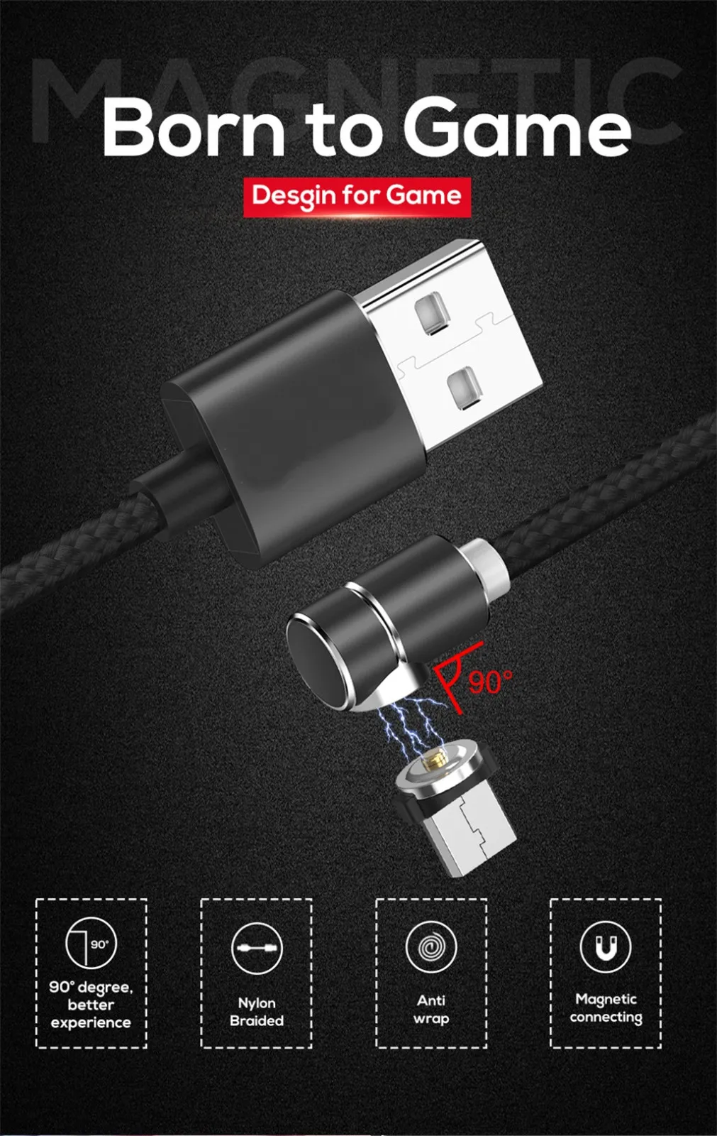 1х Магнитная линия передачи данных L Тип 90 градусов 1 м кабель Micro USB светодиодный 360
