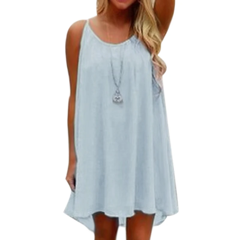 Sexy Women Summer Chiffon Strap Dress Casual Loose Sleeveless Solid Beach Dresses Plus Size 5XL JS24 | Женская одежда