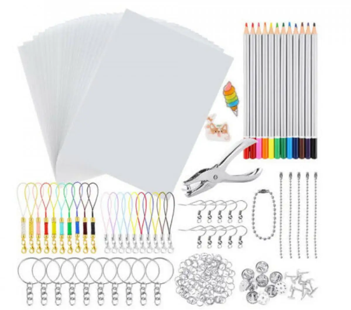 198 pièces rétractable Dinks en plastique Kit rétractable Art papier trou poinçon porte-clés crayons bricolage artisanat (lot de 198)