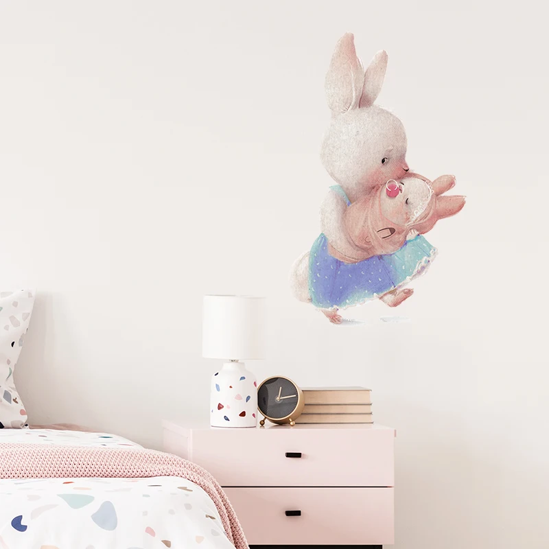 New Style Bunny Happy Family Wall Stickers for Kids Room Baby Nursery Room Wall Decals Home Decor Removable Decor Living Room