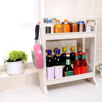 

2-Tier Storage Rack Countertop Standing Shelf with Hook Multi-Purpose Organizer Standing Type Double Kitchen Storage Holders
