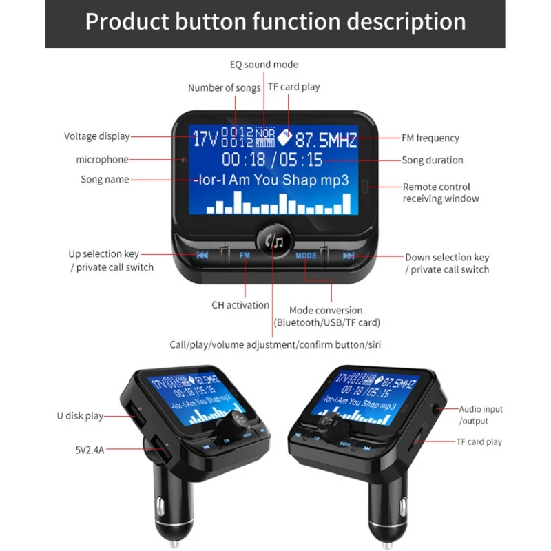 ЖК-дисплей Автомобильный MP3 Bluetooth приемник Hands-free USB Автомобильное зарядное устройство передатчик автомобильный fm-плеер