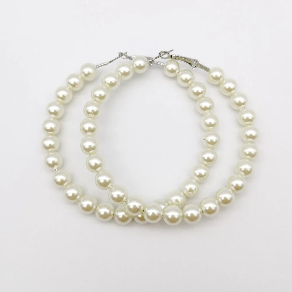 Женские Элегантные Круглые круглые серьги-кольца с белым жемчугом, большие жемчужные круглые серьги, модные ювелирные изделия - Окраска металла: Silver big