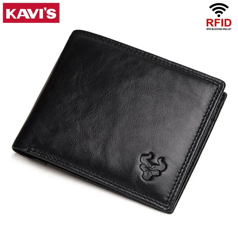 

KAVIS Cow Genuine Leather Men Wallets with Coin Pocket Small Male Purse Mini Function Brown Genuine Leather with Card Holders