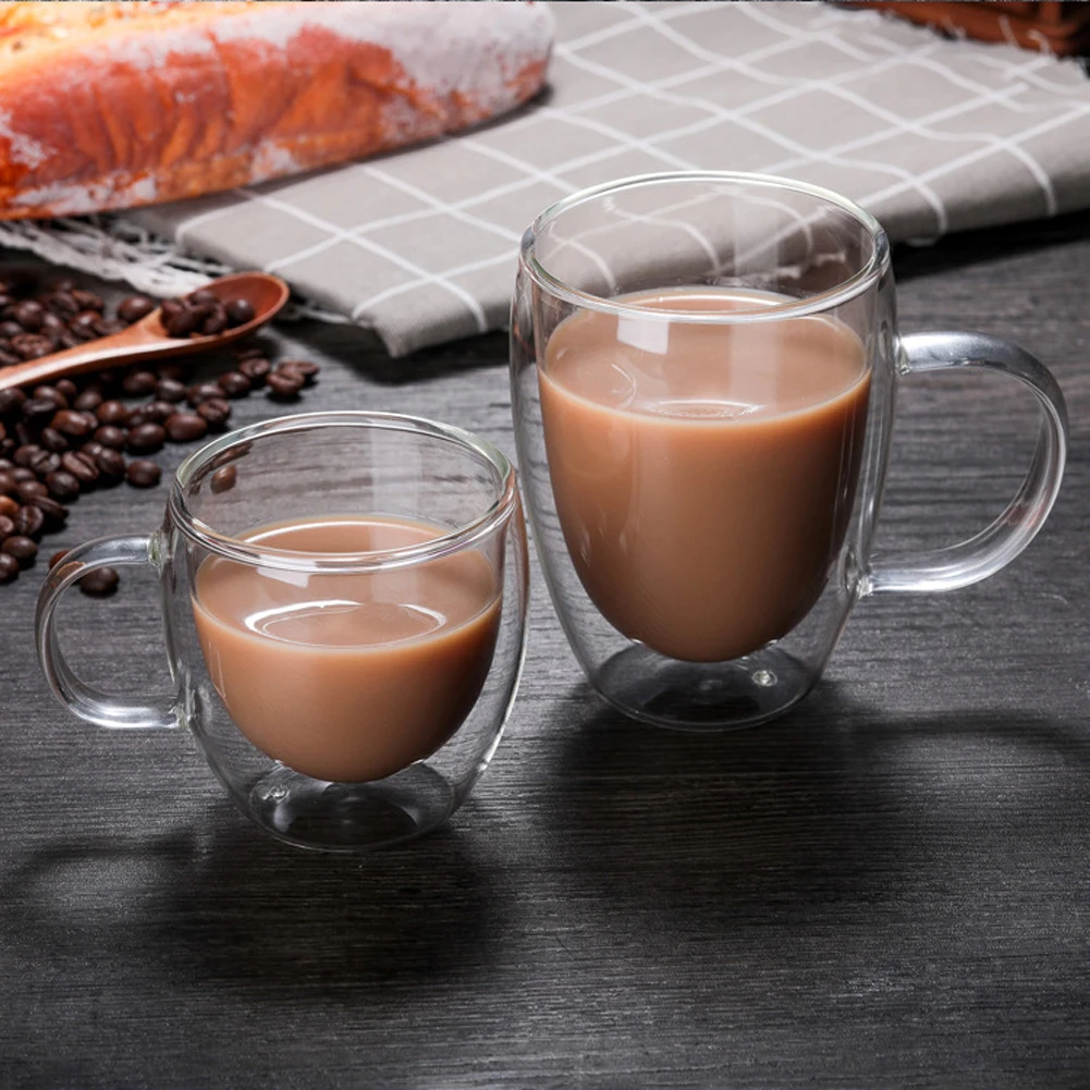 

Double-layer Heat Resistant Transparent Glass Cup Office Coffee Tea Whiskey Wine Vodka Mug Handle Bar Home Club Drinkware