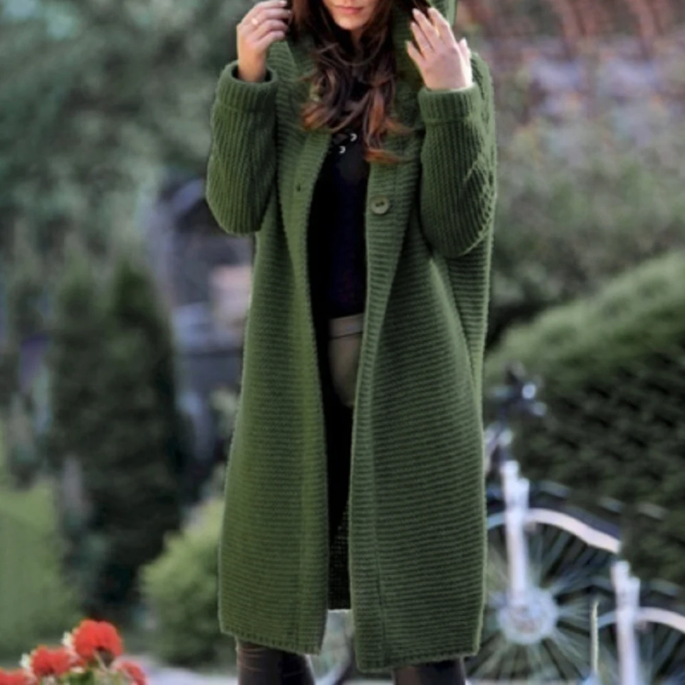 Color 4 MoneRffi, женский длинный кардиган, Одноцветный свитер с капюшоном, длинное пальто, зимнее женское вязаное пальто размера плюс 3XL, повседневная трикотажная одежда - Цвет: Color 4