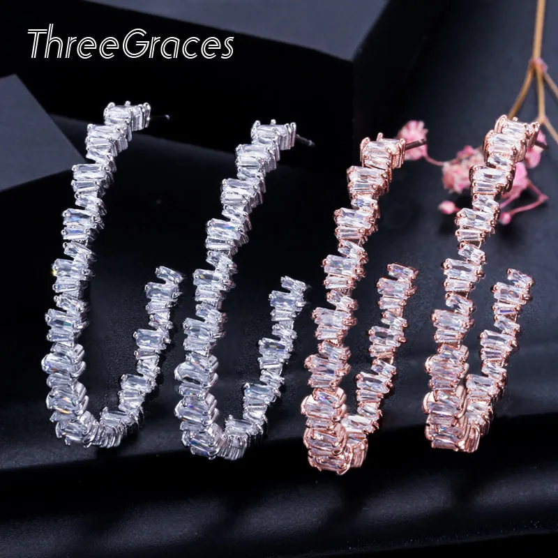 ThreeGraces нерегулярные Багет CZ Кристалл 925 пробы серебро большое розовое золото обод