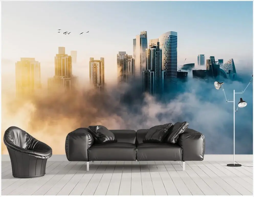 

Custom mural photo wallpaper 3d Modern city architectural scenery in creative dreamy clouds room Wallpapers for walls in rolls