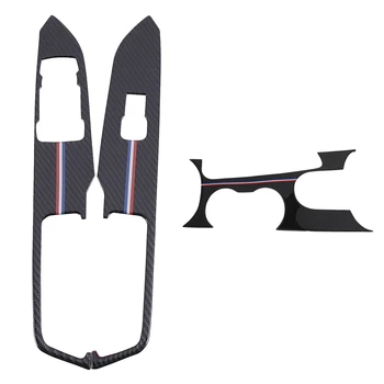 

New Carbon Fiber Car Window Lift Switch Panel Cover Trim Fit for Ford Mustang 2015-2017 & Gear Shift Panel Cover Trim