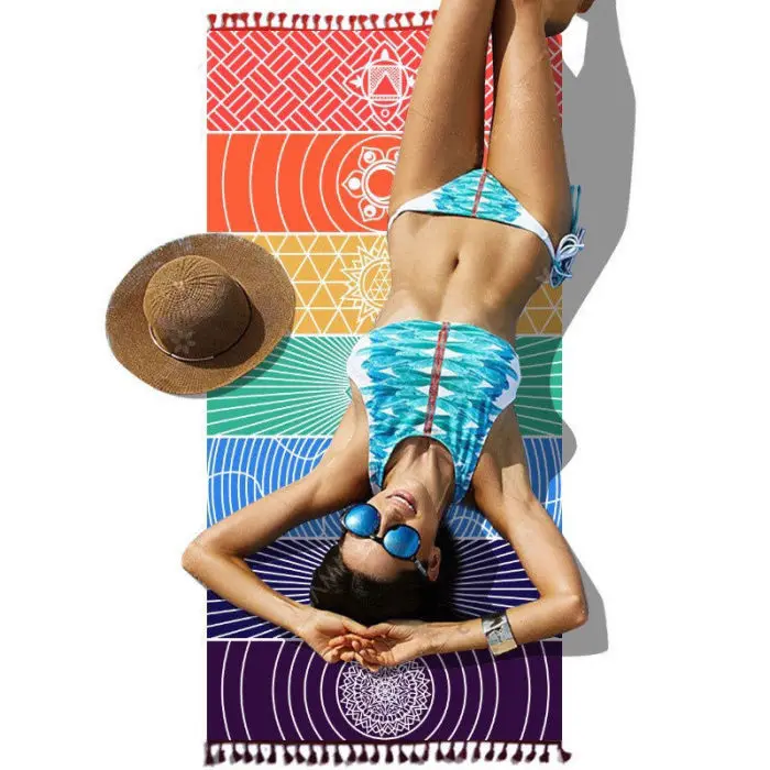 Радуга Boho пляжный коврик Мандала одеяло полосатый настенный гобелены шарф йога коврик TN88