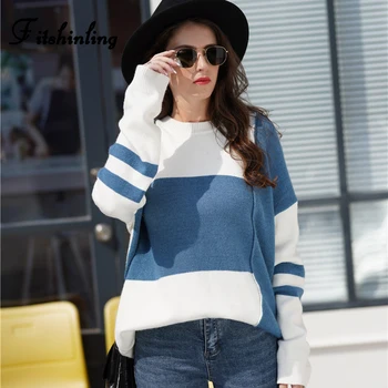 

Fitshinling New Arrival Sweaters For Women Long Sleeve Pullovers Knitting Clothing Casual Slim Patchwork Female Sweater Sale Hot