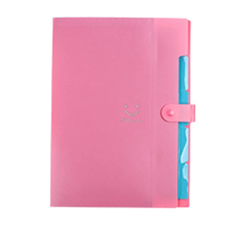 RH Student Multi-layer Folder Korean Version Of The Smile Face Organ Bag File Bag Insert Information Book Paper Clip Folder - Color: RH
