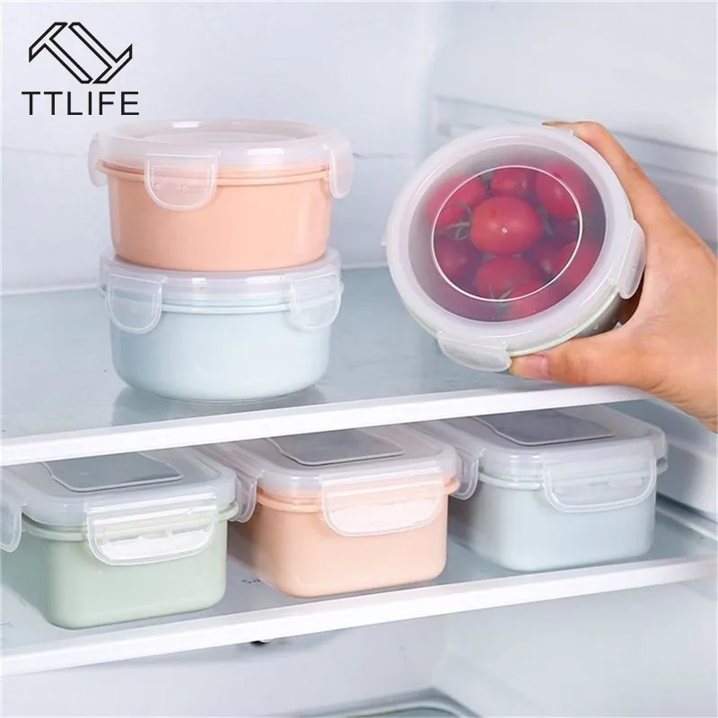 

TTLIFE PP Silicone Food Storage Box Round Mini Refrigerator Crisper Storage Box Seal Box Lunch Grains Tank Sorting Container