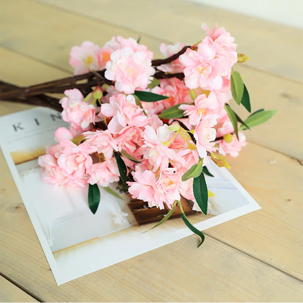 

4pcs Artificial Flowers Peach Blossom Artificial Cherry Flower Bouquet For Wedding Decoration Fake Flower Home Room Garden Decor