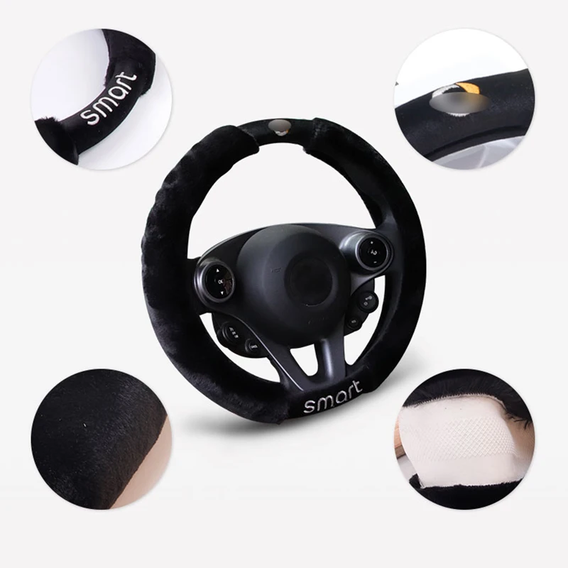 37 см DIY Чехлы рулевого колеса автомобиля плюшевые на руль автомобиля для Mercedes smart 451 453 fortwo forfour