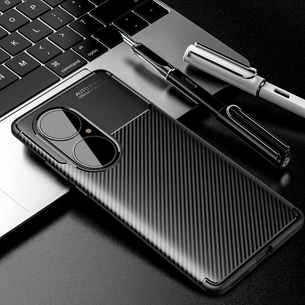 Carbon Fiber Pattern Luxury TPU Bumper Cover Fundas For Huawei P50 Pro Shockproof Case Coque Protective Shell
