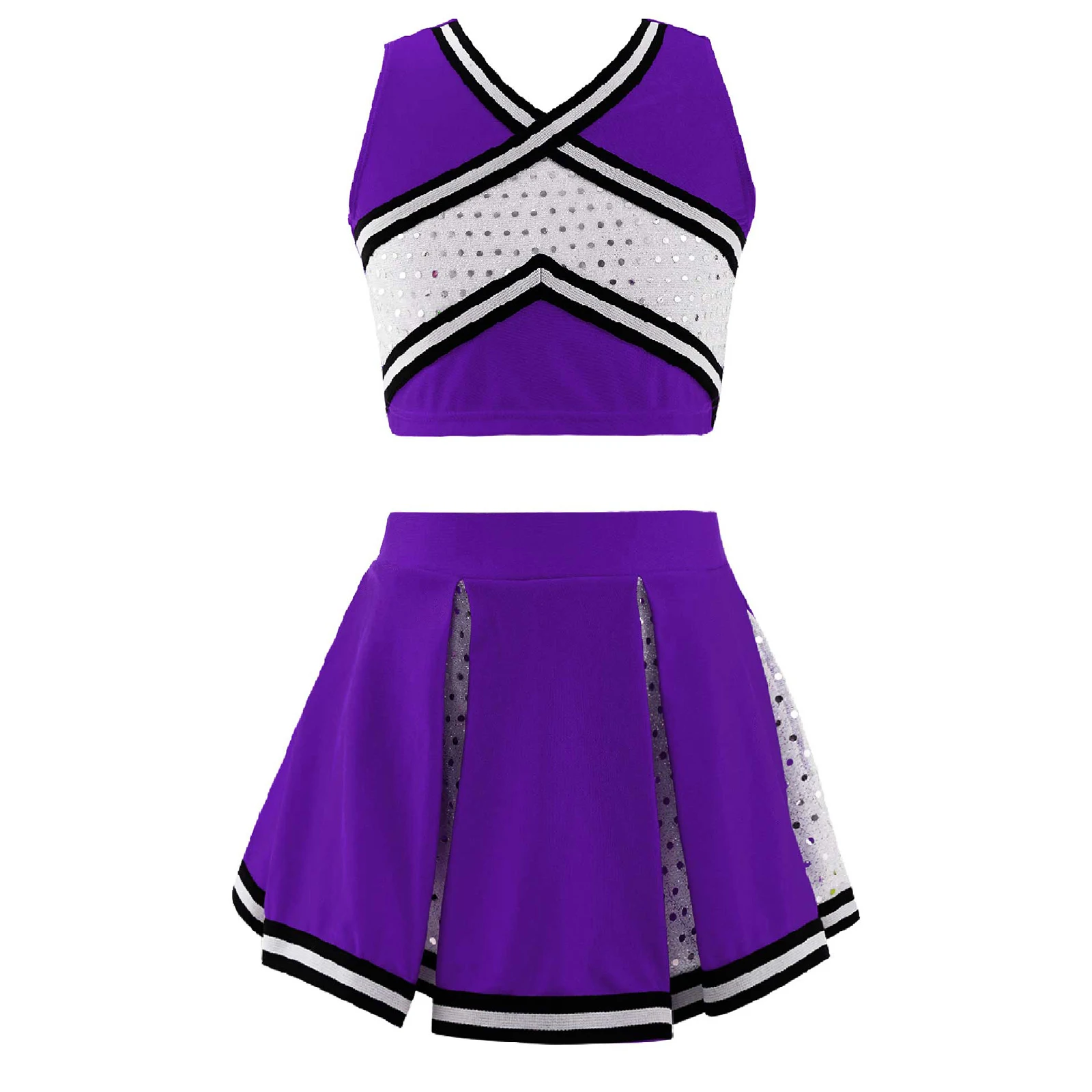 Cheerleader Uniform Kids Girls Cheerleading Costume Schoolgirls Dance Clothes Set Sleeveless Top + Skirt Children Sequins Outfit