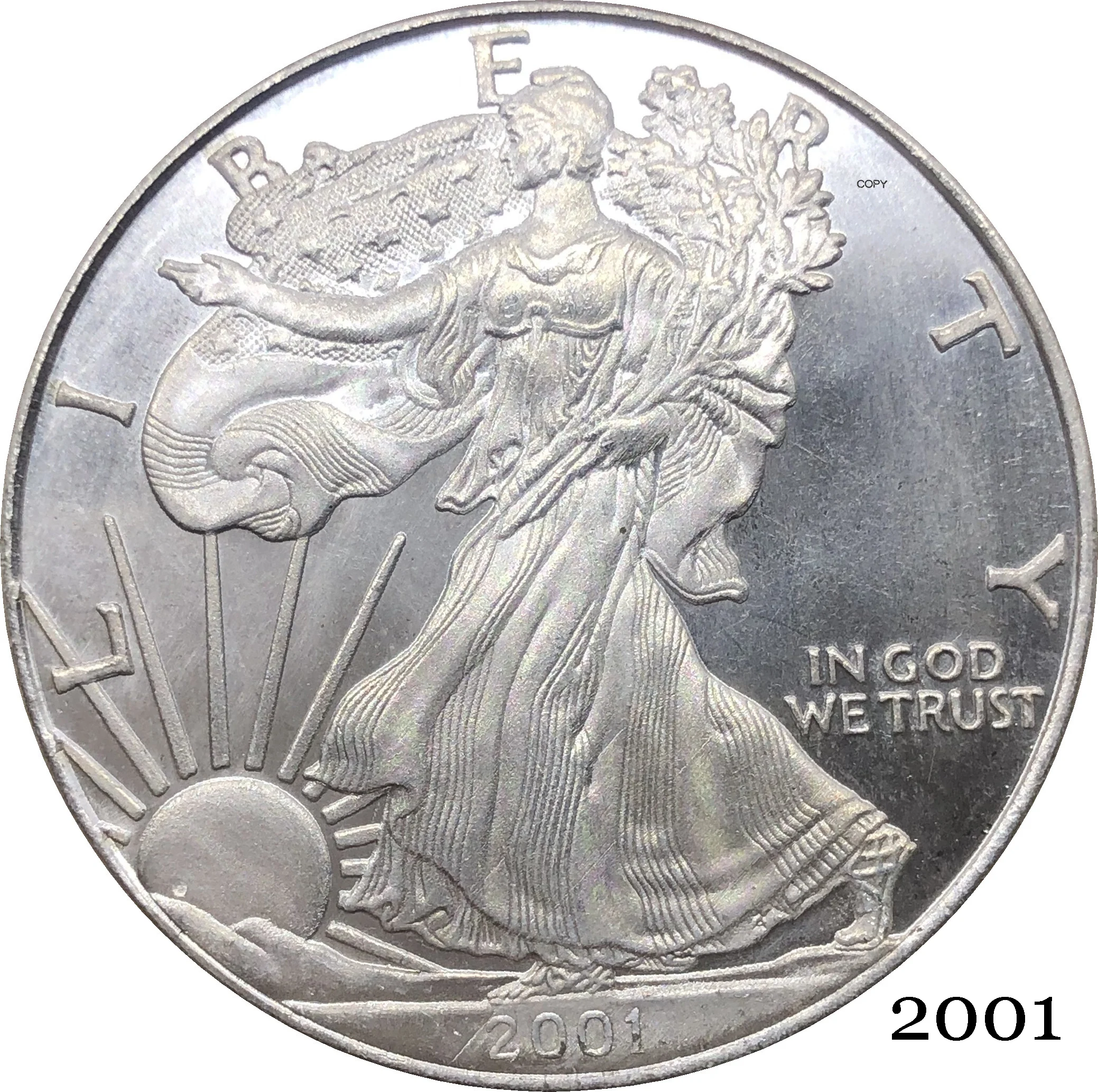 

США, Америка, 2001 Вт, в Бог, мы доверяем 1 унции, изящные серебряные слитки, орлы, один доллар, Посеребренная копия, памятная монета