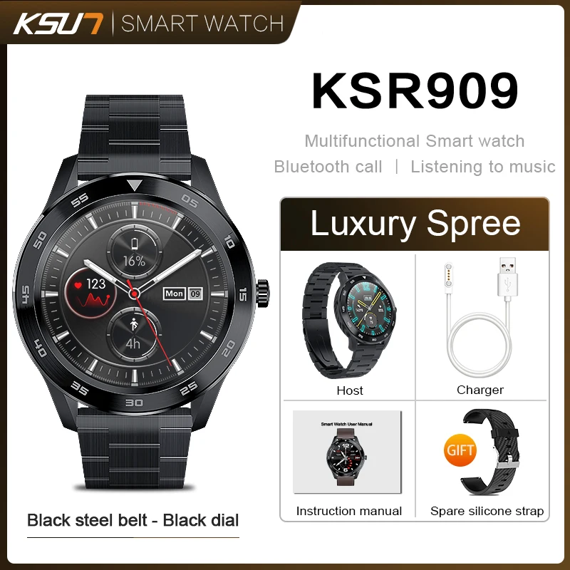 Смарт-часы KSUN KSR909, IP68, водонепроницаемые, 1,3, полный, Круглый, HD экран, ECG, обнаружение, сменные Смарт-часы, 4G, Reloj, умный Браслет - Цвет: KSR909-B