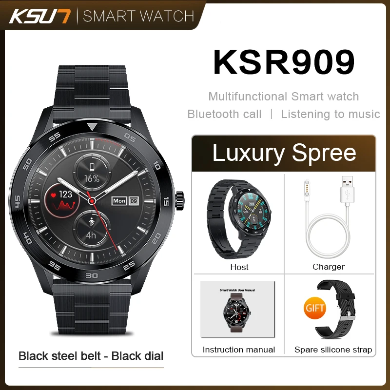 KSR909-B Смарт-часы KSUN KSR909, IP68, водонепроницаемые, 1,3, полный, Круглый, HD экран, ECG, обнаружение, сменные Смарт-часы, 4G, Reloj, умный Браслет - Цвет: KSR909-B