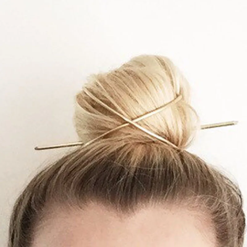 Hairpin Hair-Accessories Metal Gold Vintage Women New Cage Bun-Holder X-Shape Fashion
