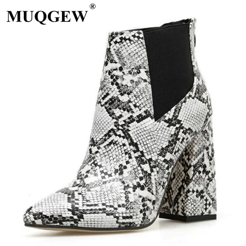 

Size 36-42 Print Snake Pu Leather Women Ankle Boots Sexy Zip Pointed Toe Footwear 11.5CM High Heels Female Chelsea Boots Bootie
