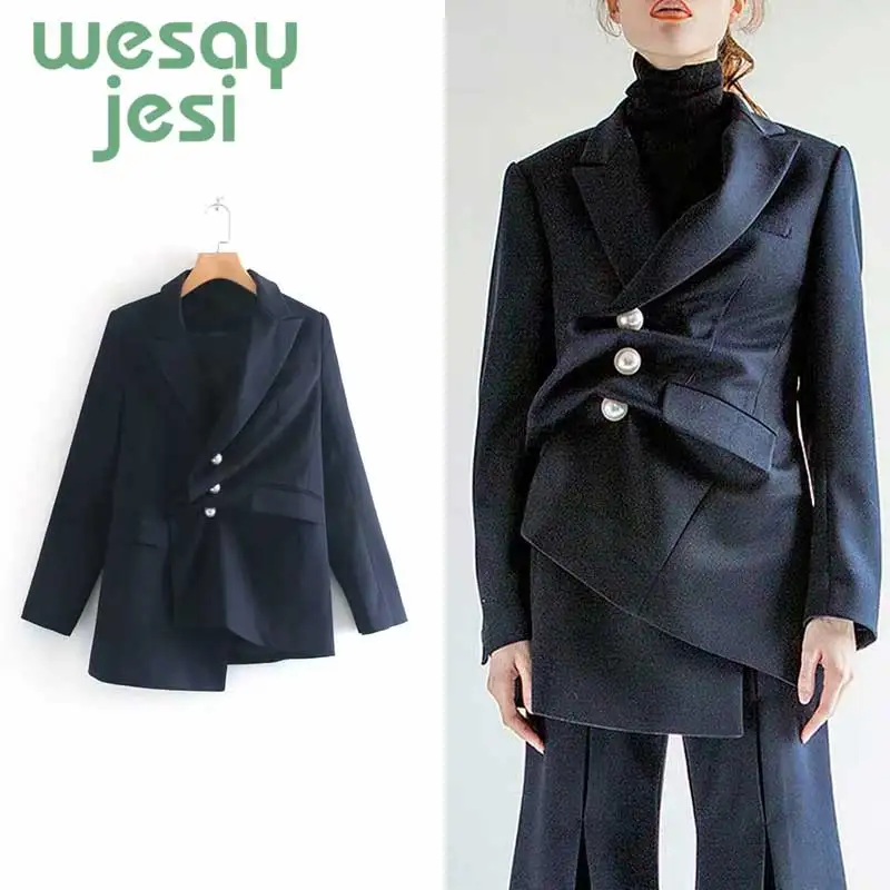 

Women Blazer Vintage Asymmetry chic Workwear Blazer Pockets Jackets Female Retro Suits casual Coat Streetwear women