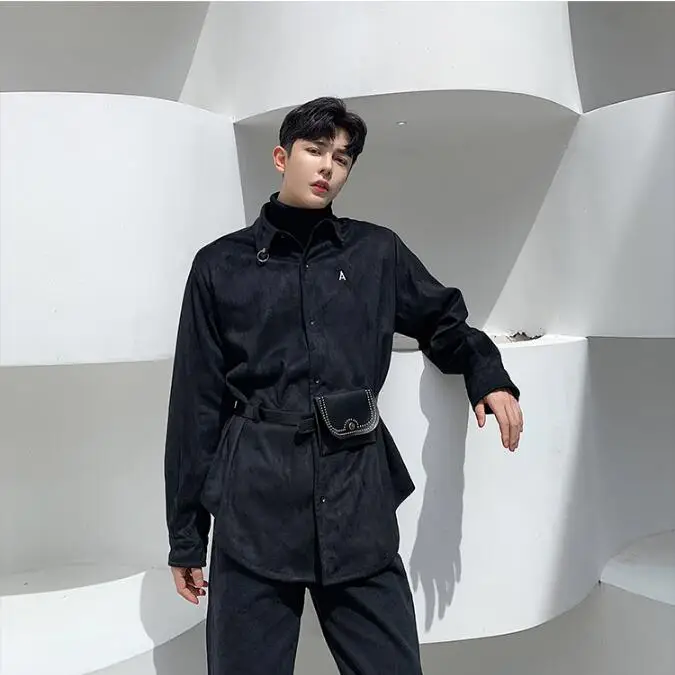 M-XL! темная личность прилива бренд мужской моды тренд оленьей кожи утолщающий ремень заклепки кошелек дизайн с длинными рукавами рубашки мужские