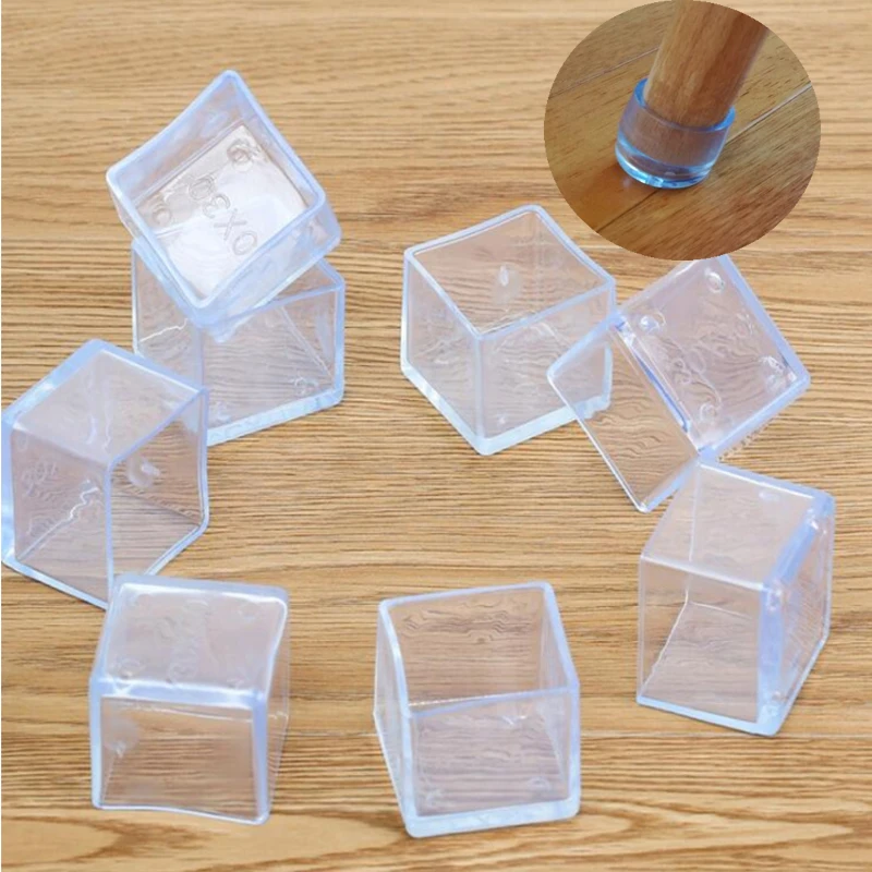 4Pcs silicone Chair Leg socks Transparent square Table Floor Feet Cover Protector Pads furniture pipe hole plugs Home Decor New