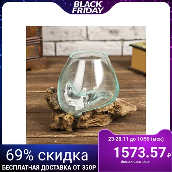 

Pot glass on wood "Low stand" 13x13x15 cm