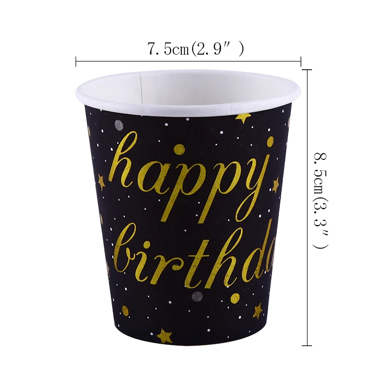 10pcs cup H 10pcs 350ml Black Gold Metal color style Singleism birthday party decorations adult kids supplies paper disposable tableware cup - Цвет: 10pcs cup H