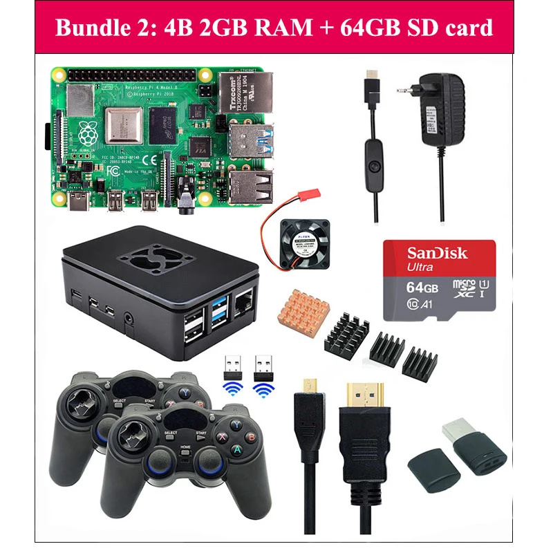 Raspberry Pi 4 Model B Game Kit 8GB + 2.4Ghz Wireless Gamepads + 64G 32G SD  Card + Case + Switch Power Supply + Fan for RPI 4 - AliExpress