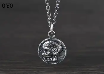 

S925 yín fùgǔ tài yín nán kuǎn gǔpú shíshàng yínyuán pái kūlóu tóu xiàngliàn diàozhuì 25/5000 S925 Silver Vintage Thai Silver M