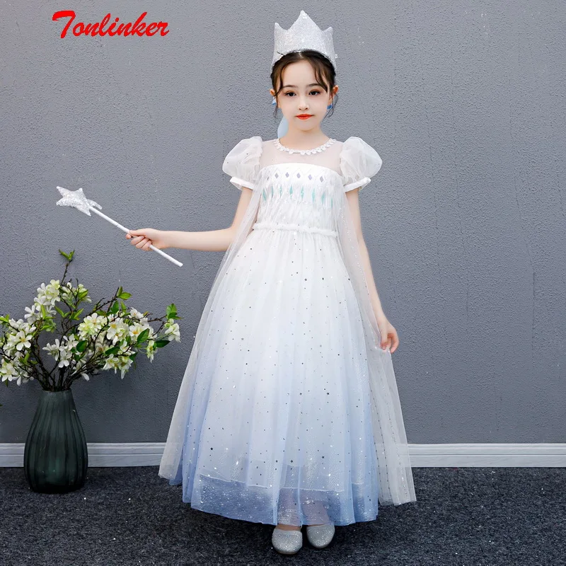 

Girls Birthday Party Dress Snow Queen Princess Costume Kids Halloween Frozen 2 Cosplay Costumes White Sequinned Dresses